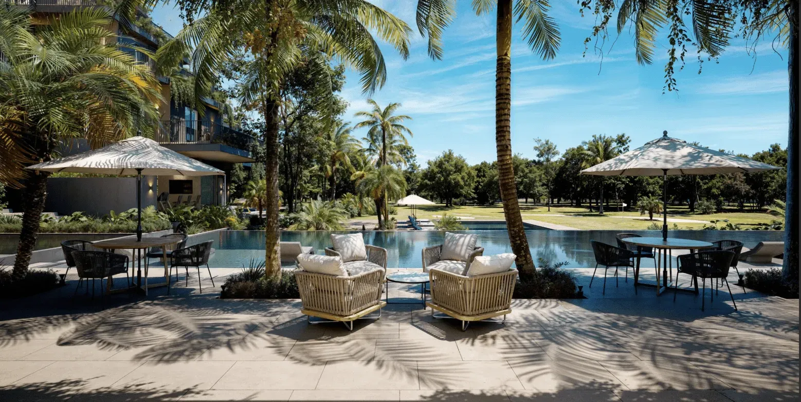 Vista del área de la piscina de Boutique Oasis Bay