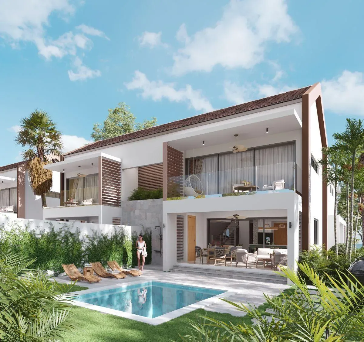 Fachada del patio de proyecto Villas Casa Bonita en Cocotal Punta Cana